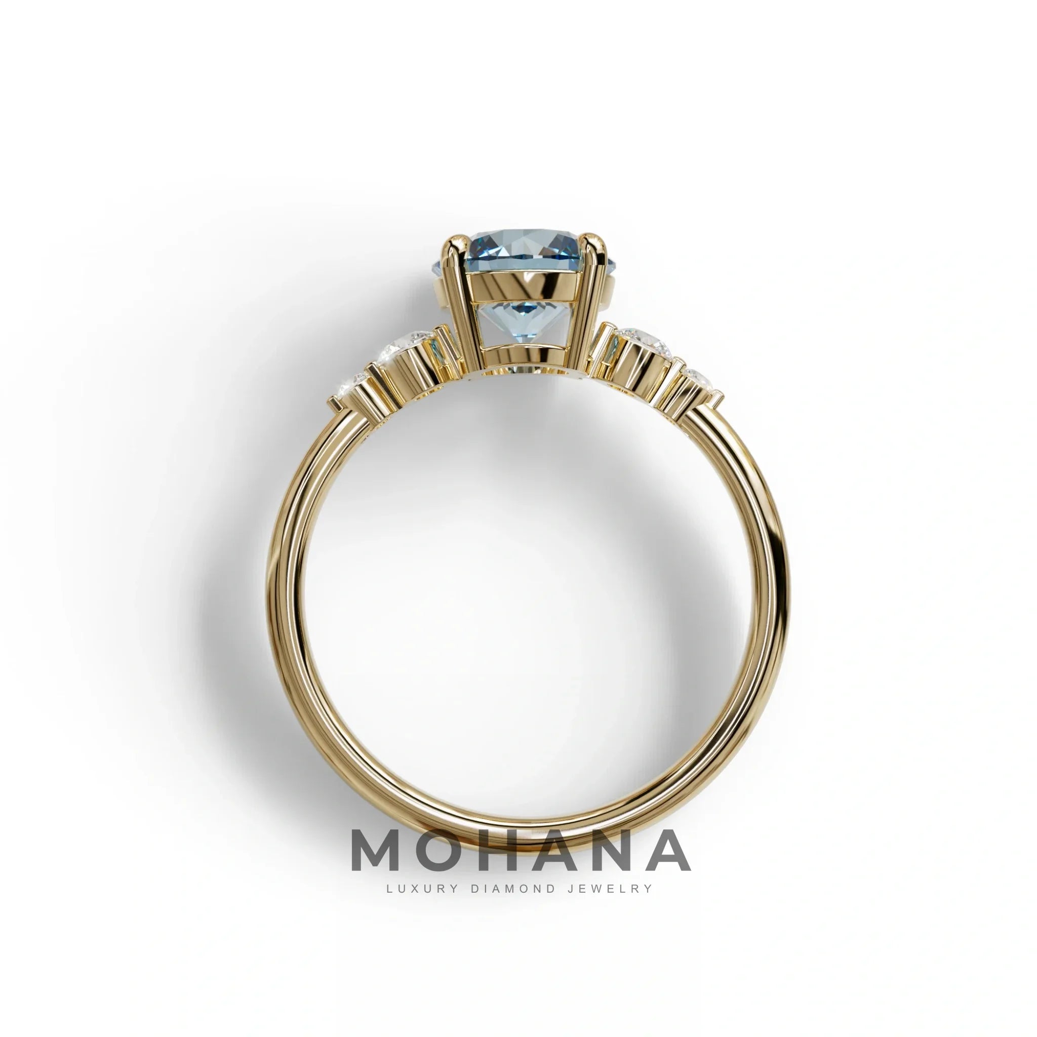 Blue Round Three Stone Lab Grown Diamond Engagement Ring - Romance