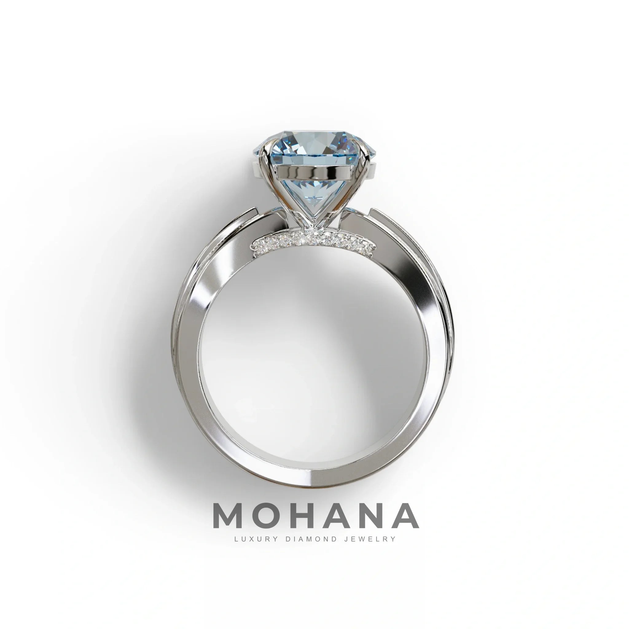 2.5 Carat Blue Round Shaped Lab Diamond Ring V-Shank Pave Setting -Je t’adore