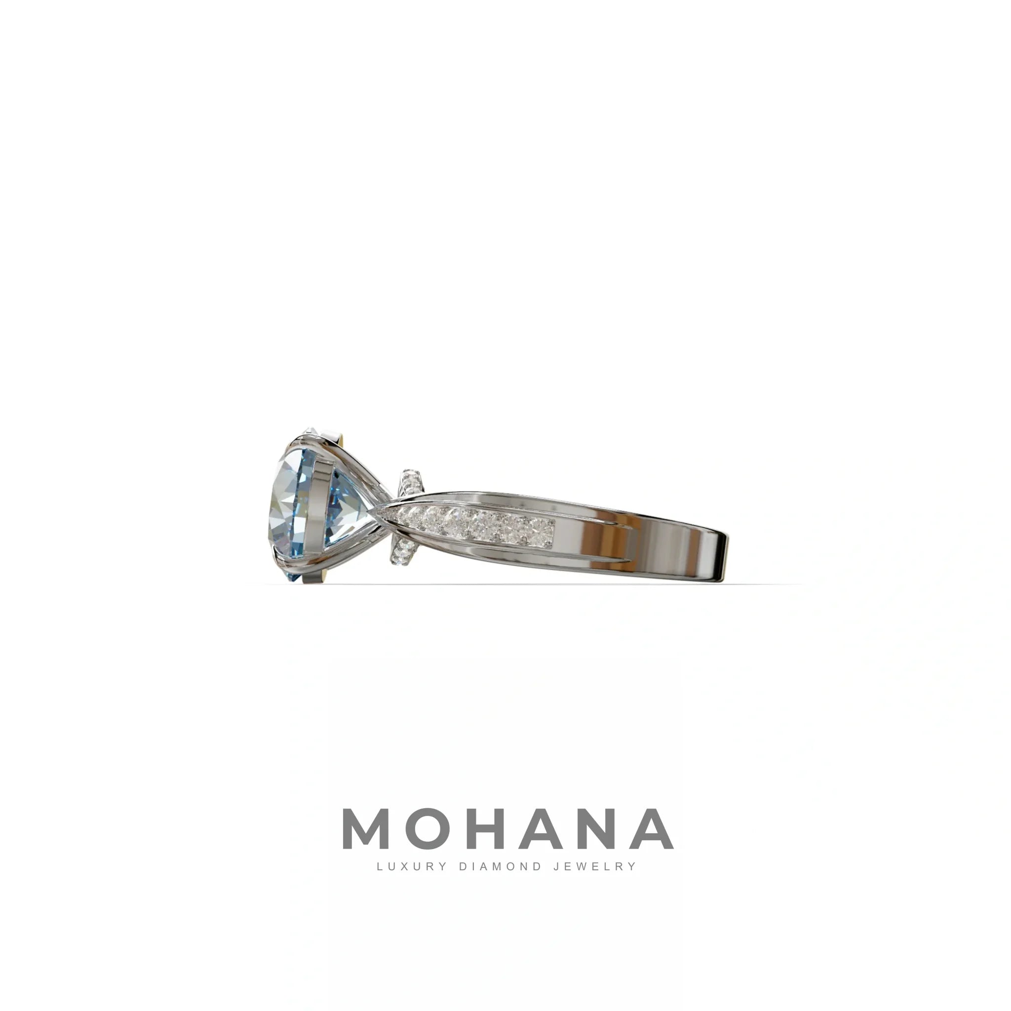 2.5 Carat Blue Round Shaped Lab Diamond Ring V-Shank Pave Setting -Je t’adore