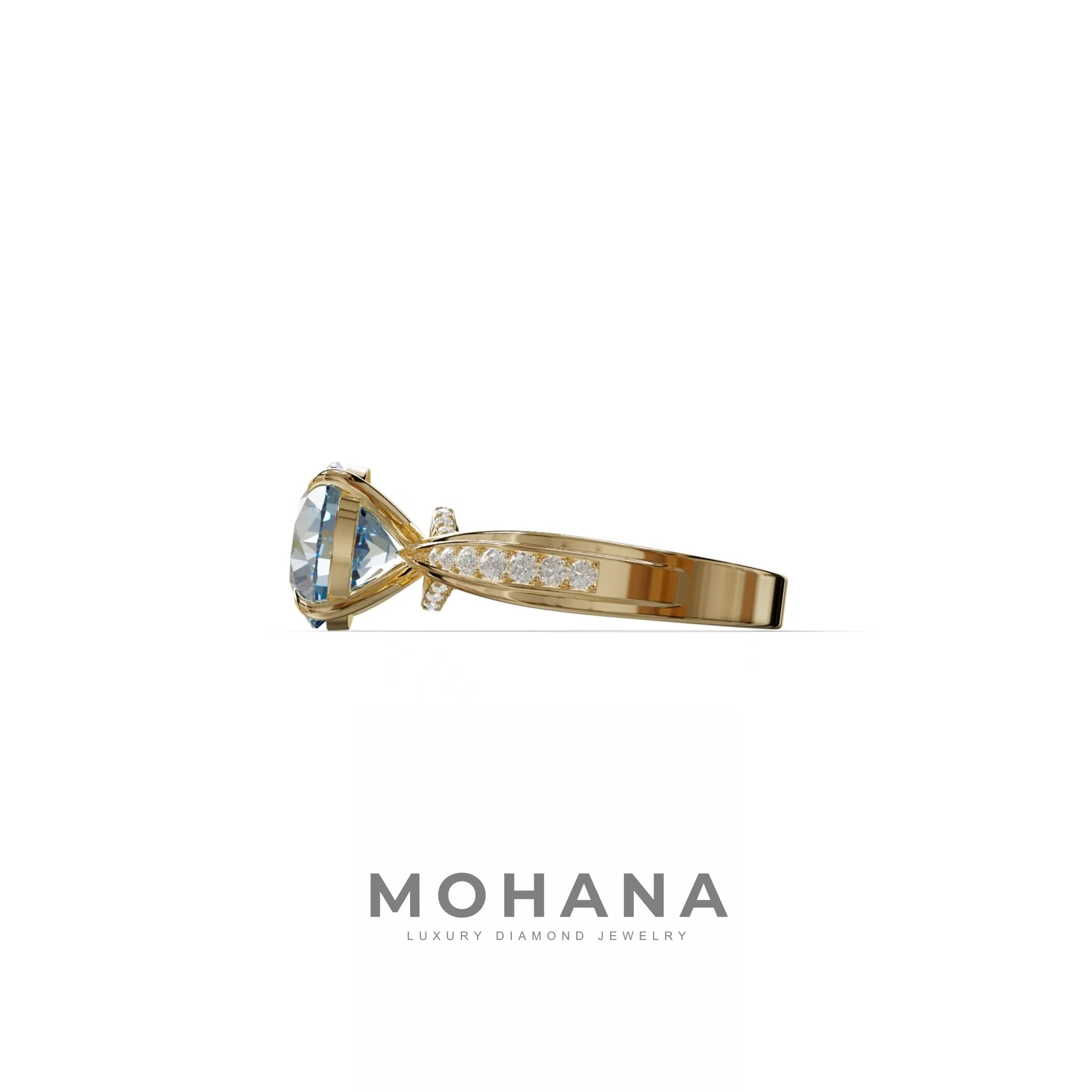 2.5 Carat Blue Round Shaped Lab Diamond Ring V-Shank Pave Setting -Je t’adore