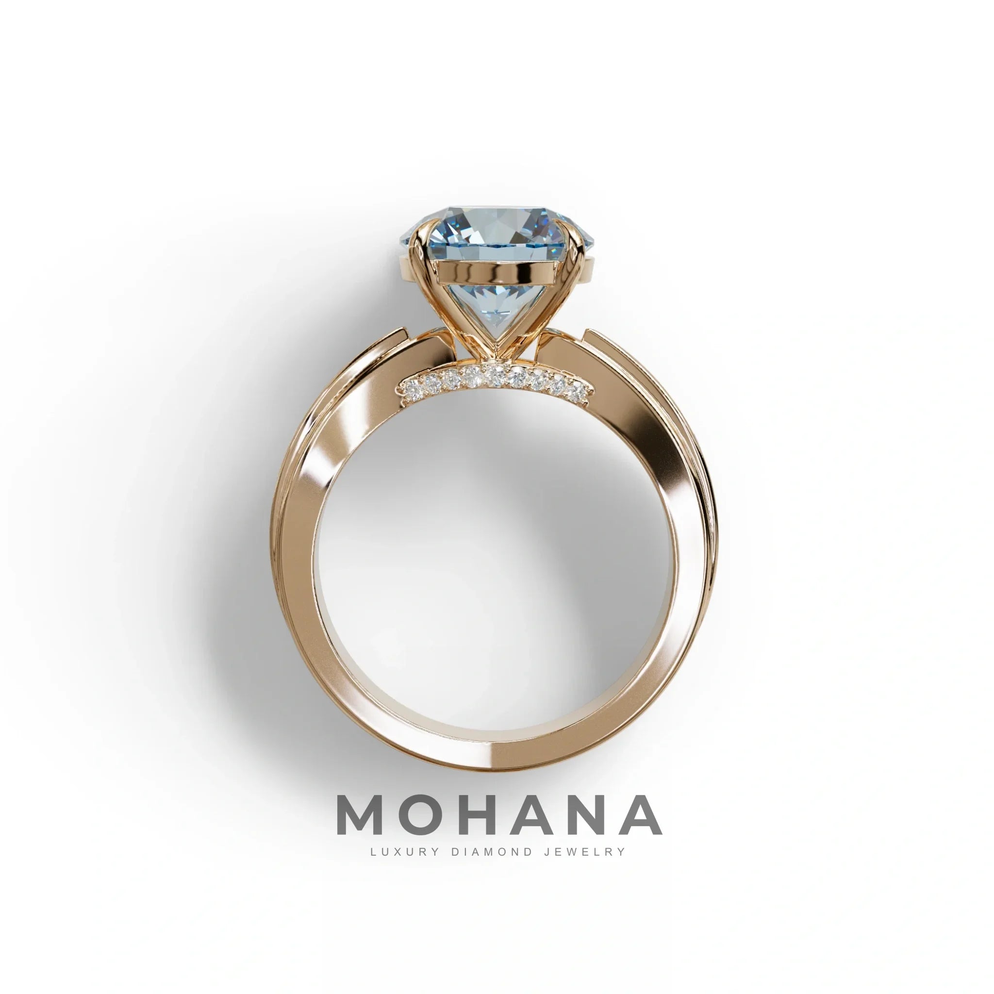 2.5 Carat Blue Round Shaped Lab Diamond Ring V-Shank Pave Setting -Je t’adore