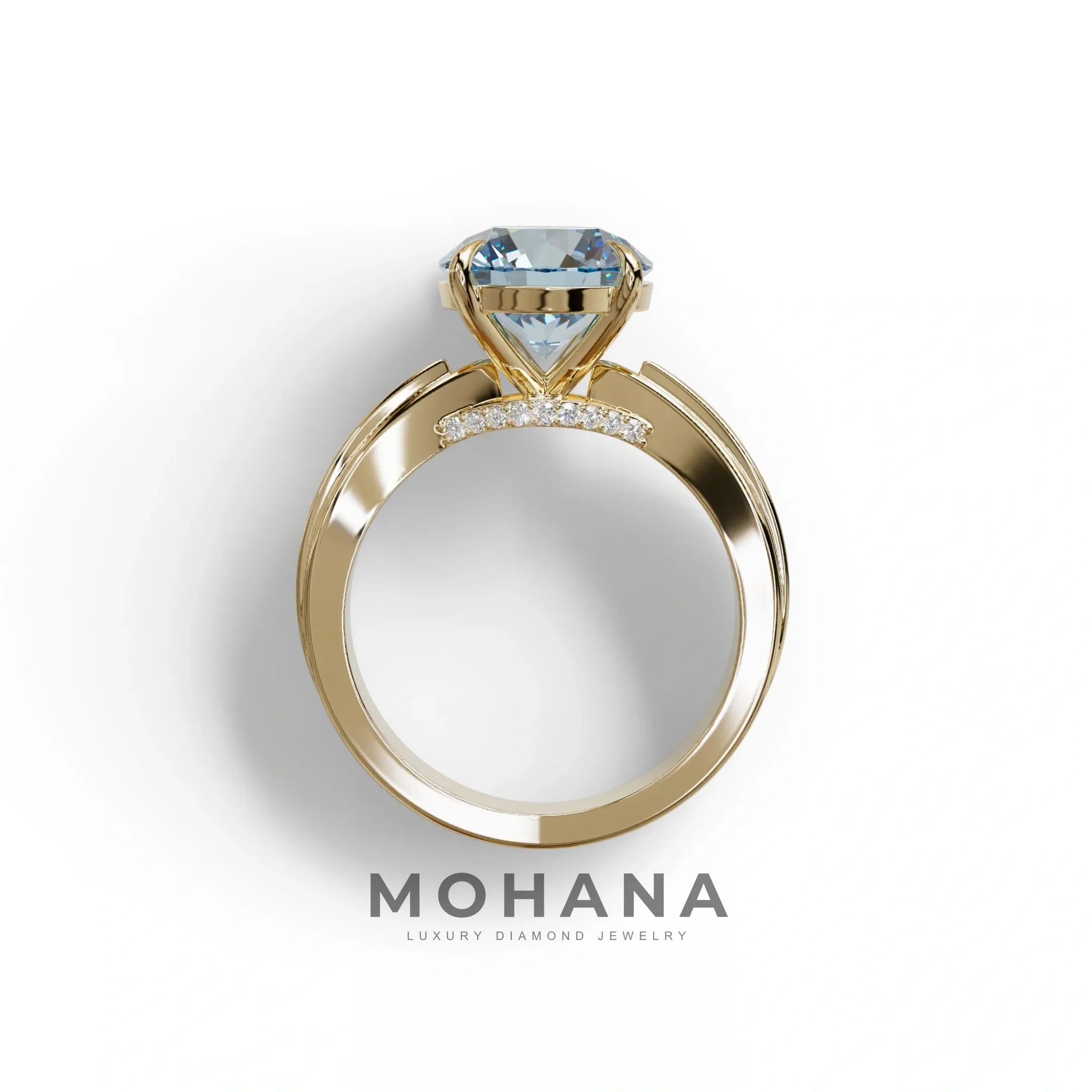 2.5 Carat Blue Round Shaped Lab Diamond Ring V-Shank Pave Setting -Je t’adore