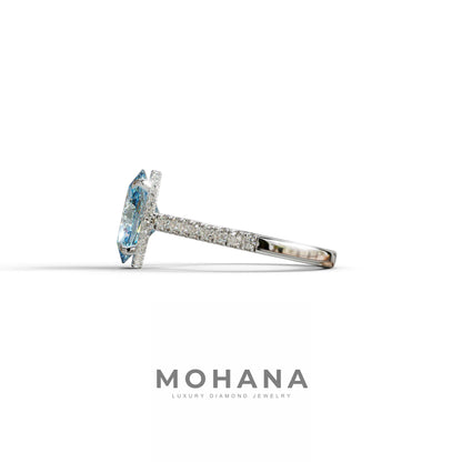 2.5 Carat Blue Oval Hidden Halo & Pave Setting Lab Diamond Ring - Eblouissant