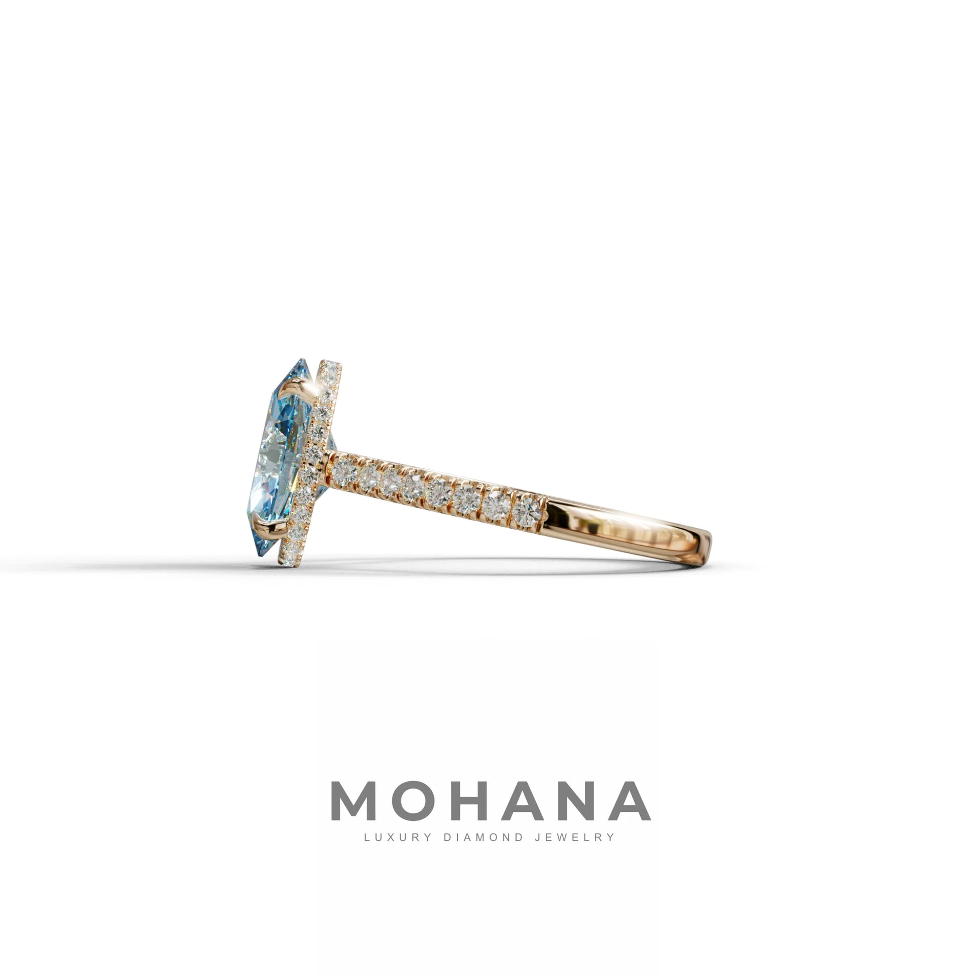 2.5 Carat Blue Oval Hidden Halo & Pave Setting Lab Diamond Ring - Eblouissant