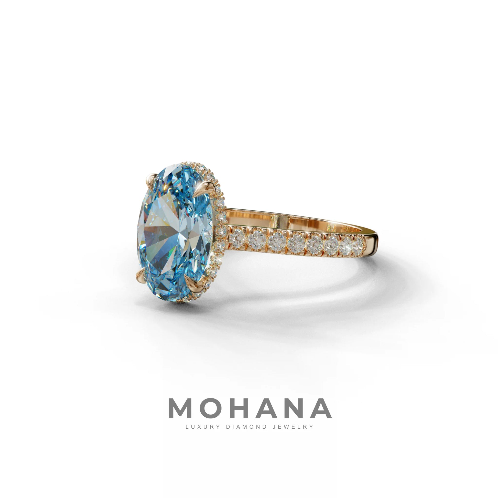 2.5 Carat Blue Oval Hidden Halo & Pave Setting Lab Diamond Ring - Eblouissant