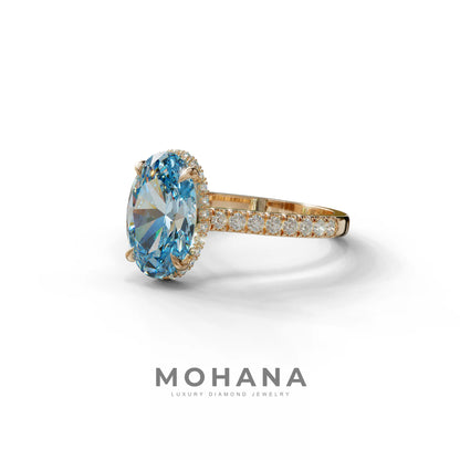 2.5 Carat Blue Oval Hidden Halo & Pave Setting Lab Diamond Ring - Eblouissant