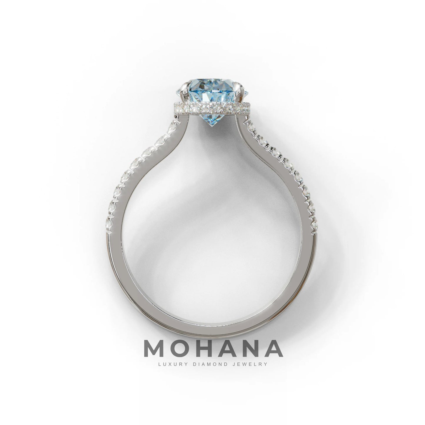 2.5 Carat Blue Oval Hidden Halo & Pave Setting Lab Diamond Ring - Eblouissant