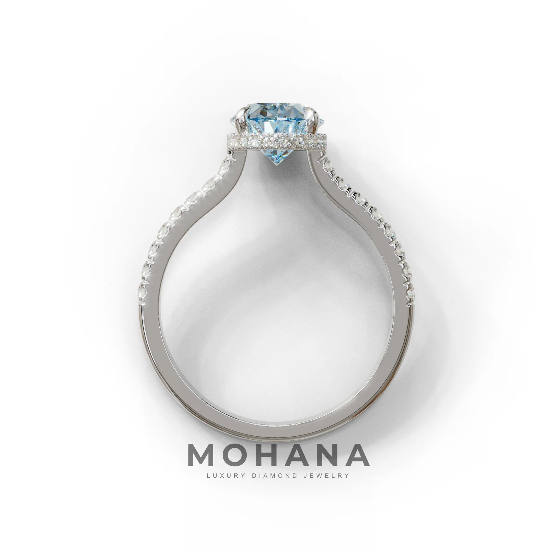 2.5 Carat Blue Oval Hidden Halo & Pave Setting Lab Diamond Ring - Eblouissant
