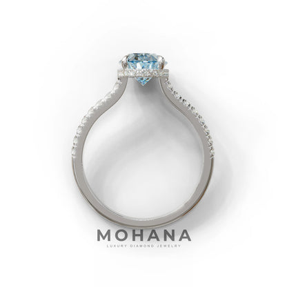 2.5 Carat Blue Oval Hidden Halo & Pave Setting Lab Diamond Ring - Eblouissant
