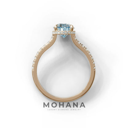 2.5 Carat Blue Oval Hidden Halo & Pave Setting Lab Diamond Ring - Eblouissant