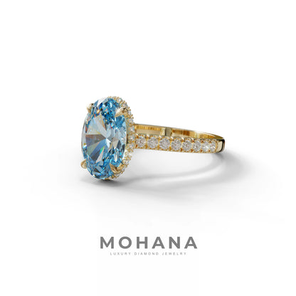 2.5 Carat Blue Oval Hidden Halo & Pave Setting Lab Diamond Ring - Eblouissant