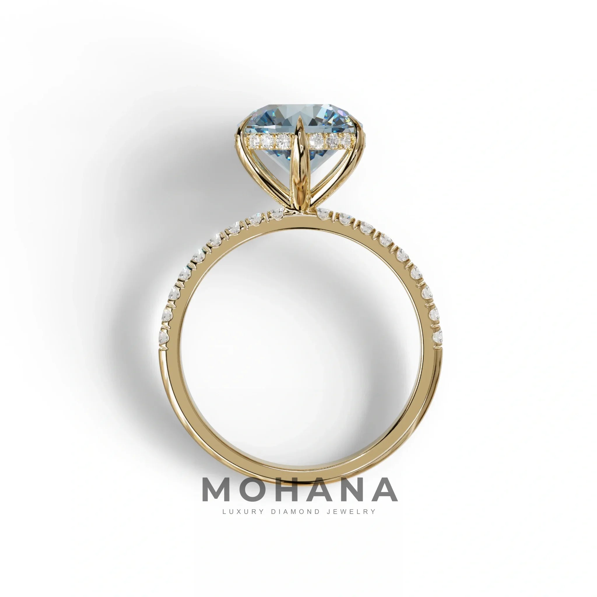 2.5 Carat Blue Round Cut Hidden Halo & Pave Lab Diamond Ring - Hyper Saga