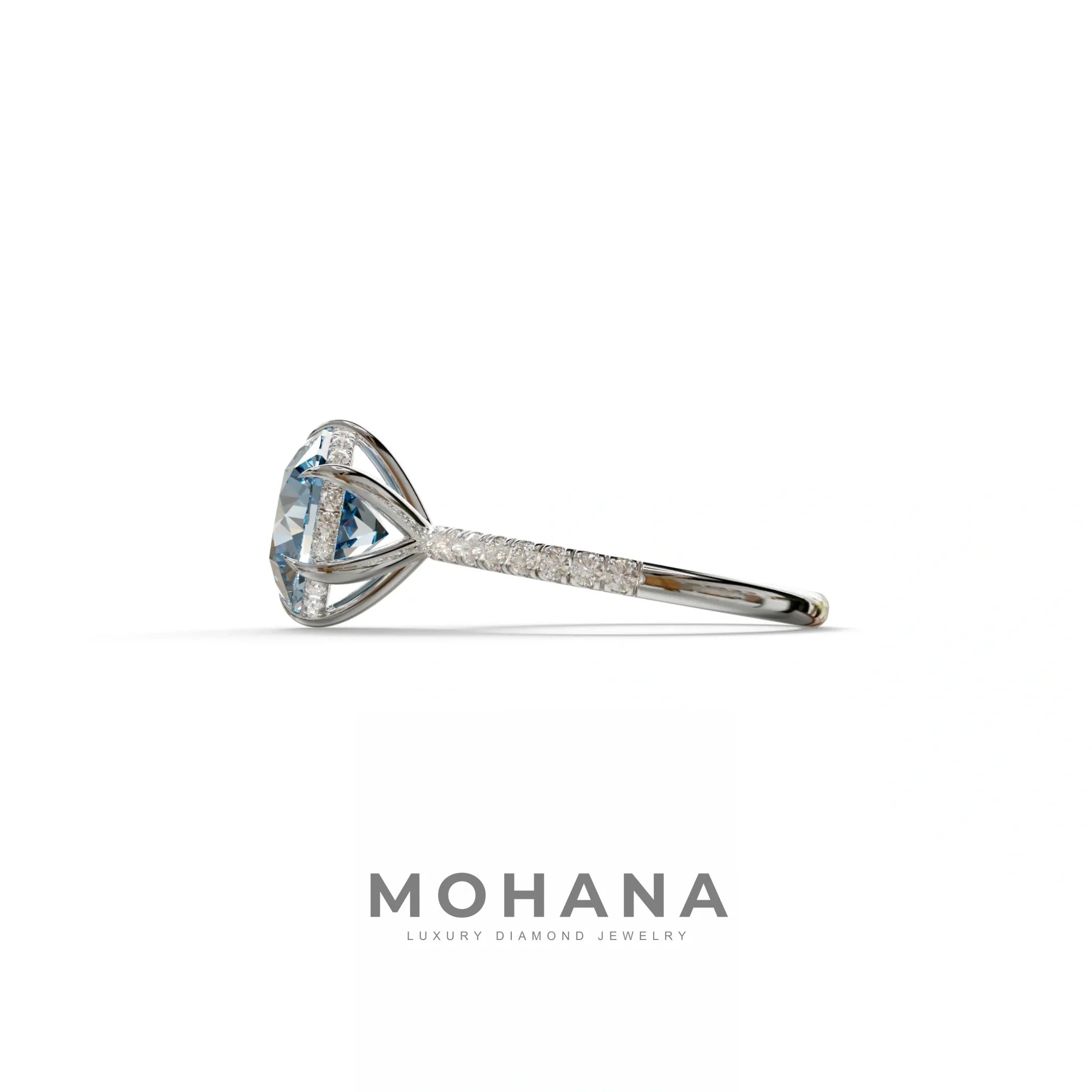 2.5 Carat Blue Round Cut Hidden Halo & Pave Lab Diamond Ring - Hyper Saga