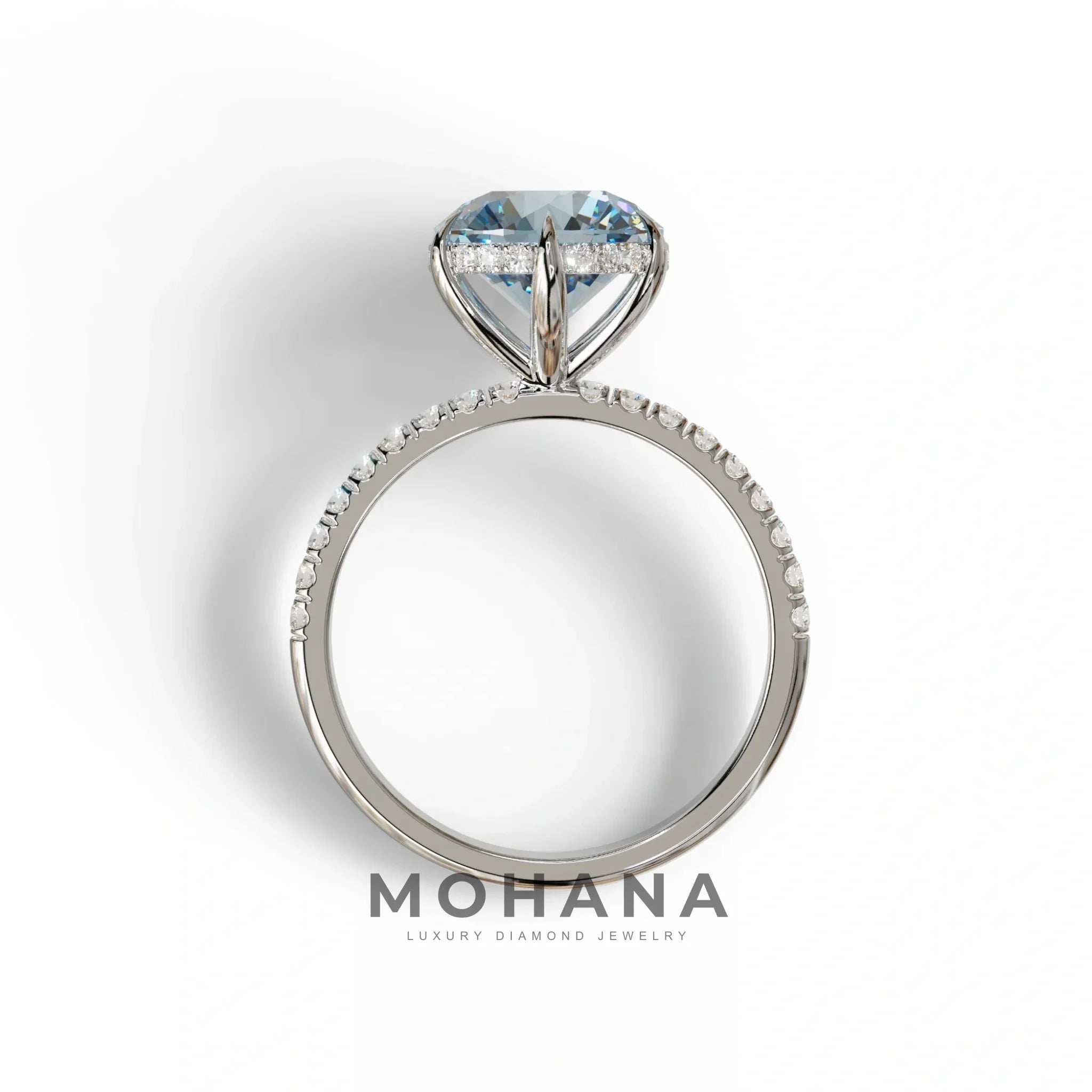 2.5 Carat Blue Round Cut Hidden Halo & Pave Lab Diamond Ring - Hyper Saga
