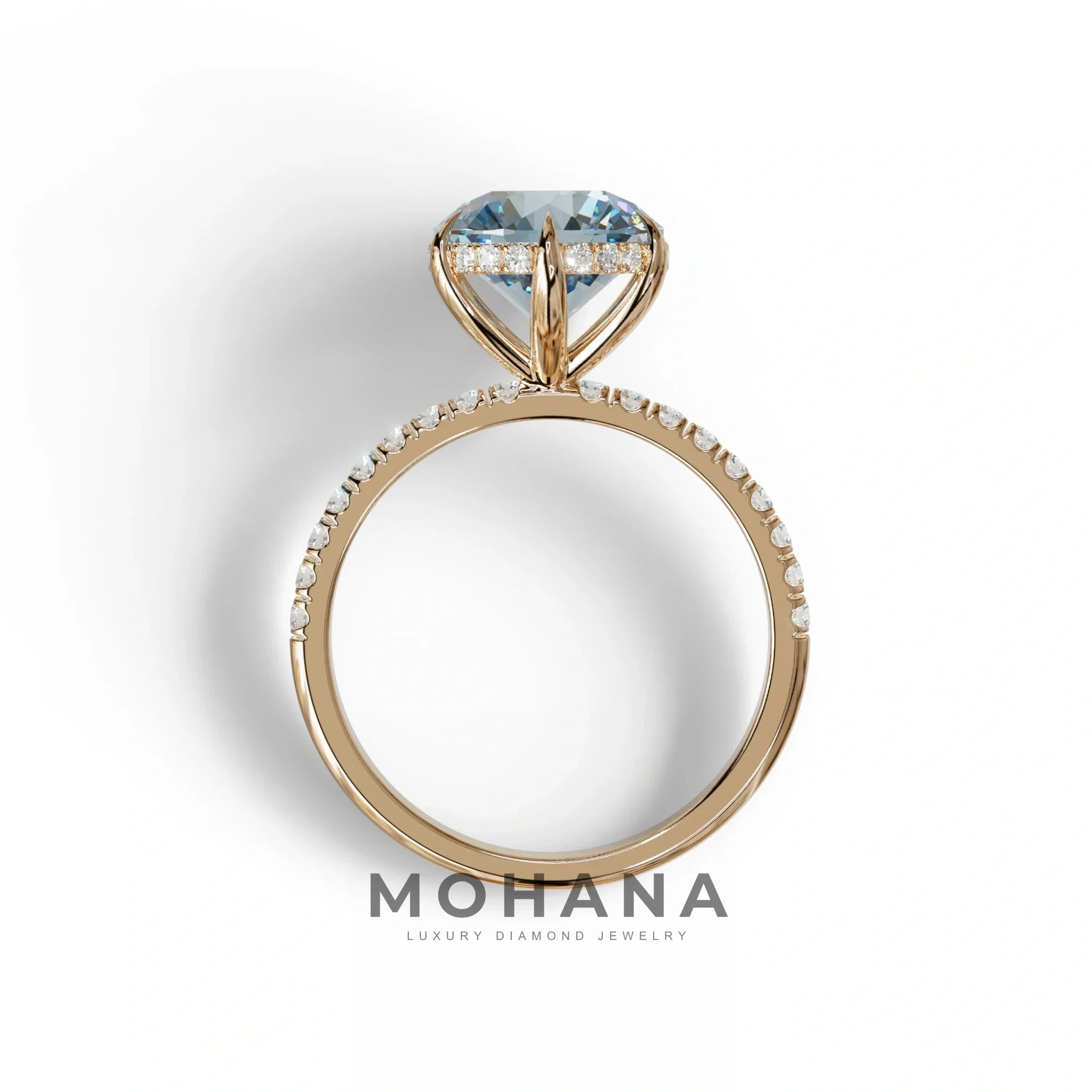 2.5 Carat Blue Round Cut Hidden Halo & Pave Lab Diamond Ring - Hyper Saga