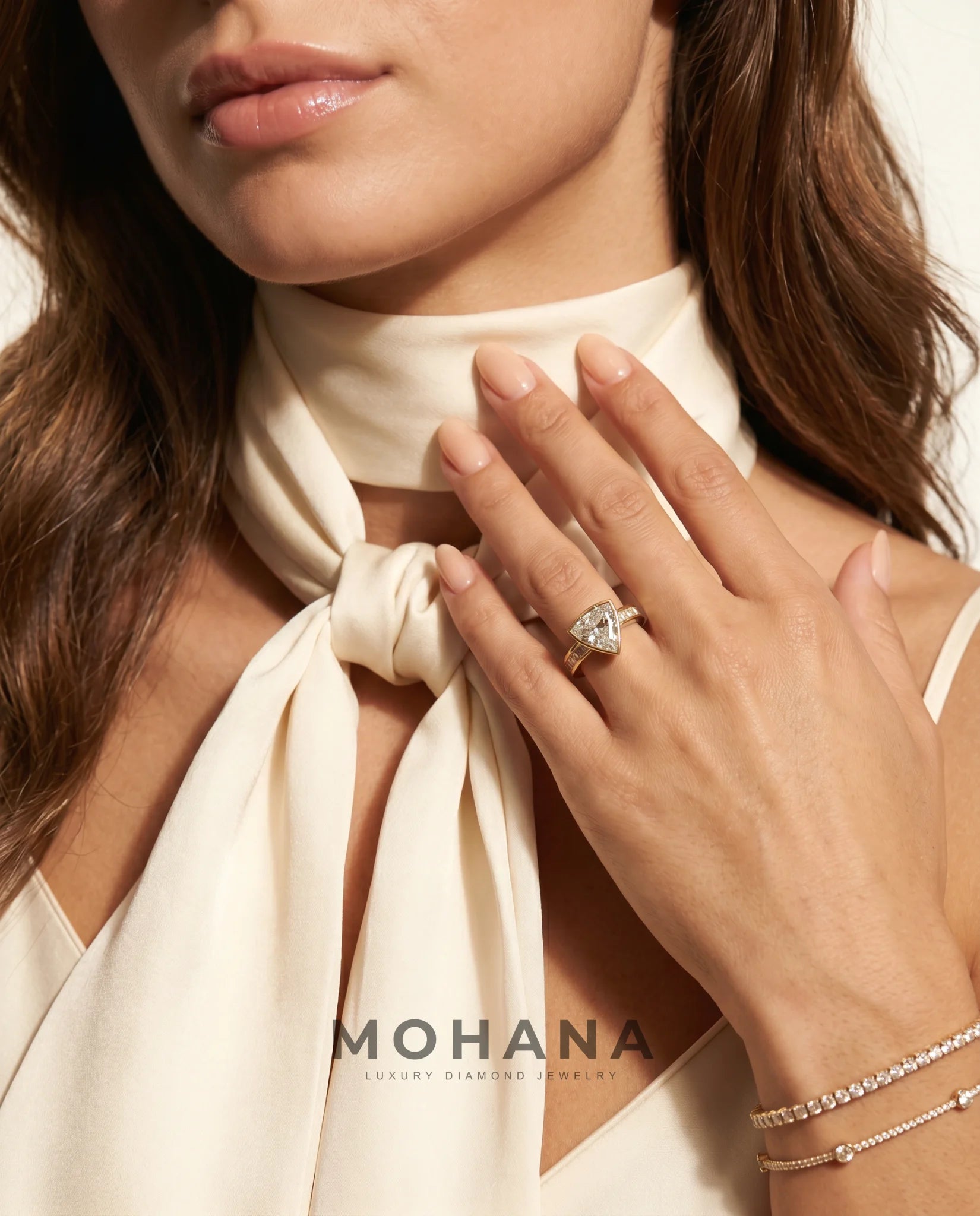 Ready to Ship 2.5 Carat Colorless Shield Cut Tapered Baguette Yellow Gold Diamond Ring — view 12