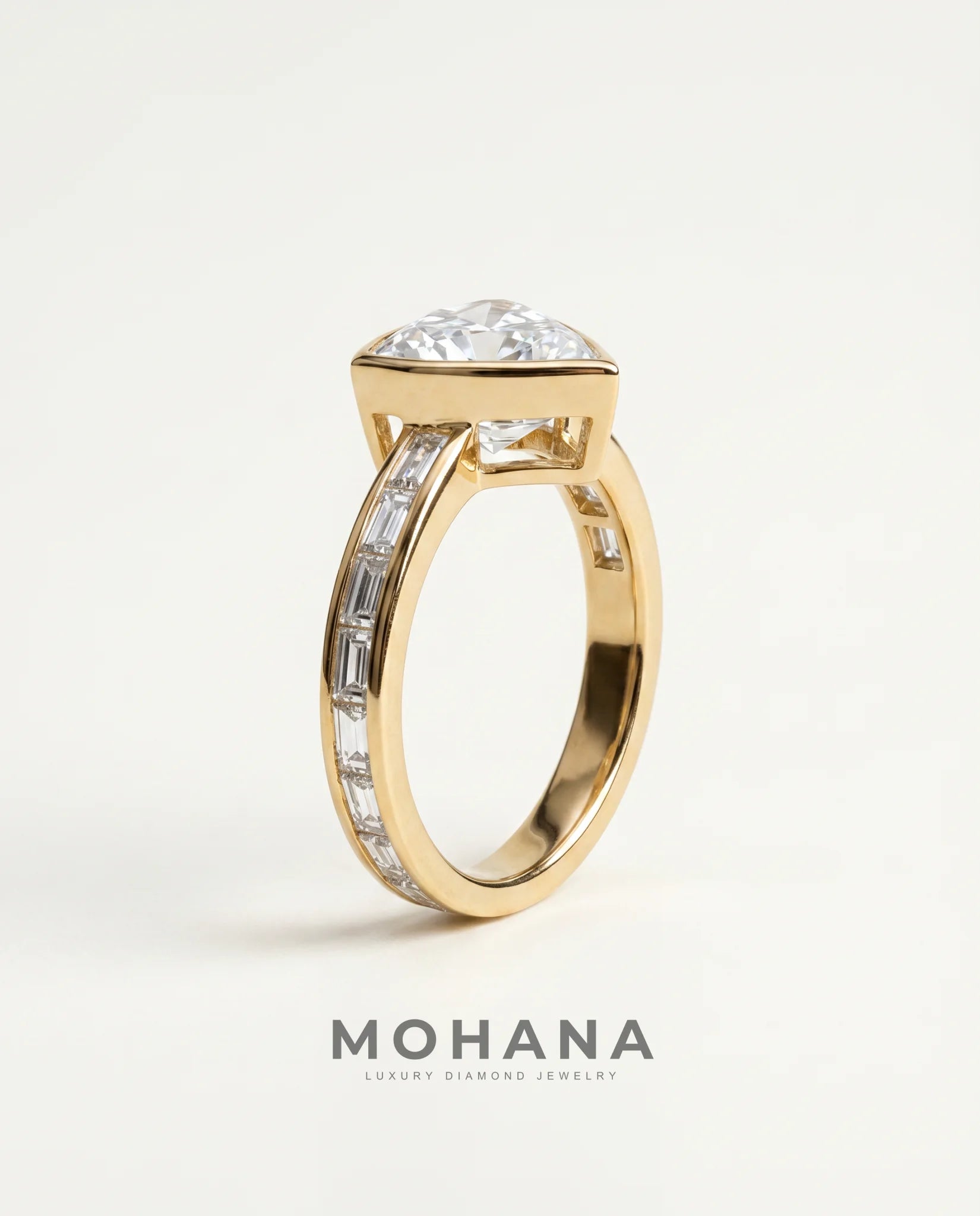 Ready to Ship 2.5 Carat Colorless Shield Cut Tapered Baguette Yellow Gold Diamond Ring — view 15
