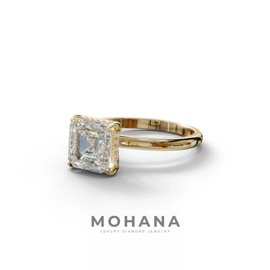 2.5 Carat E-VVS Asscher Cut Hidden Halo Setting Lab Grown Diamond Ring