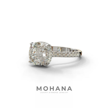 E VVS 2.5 Carat Cushion Cut Hidden Halo & Pave Lab Diamond Ring - Éblouissant