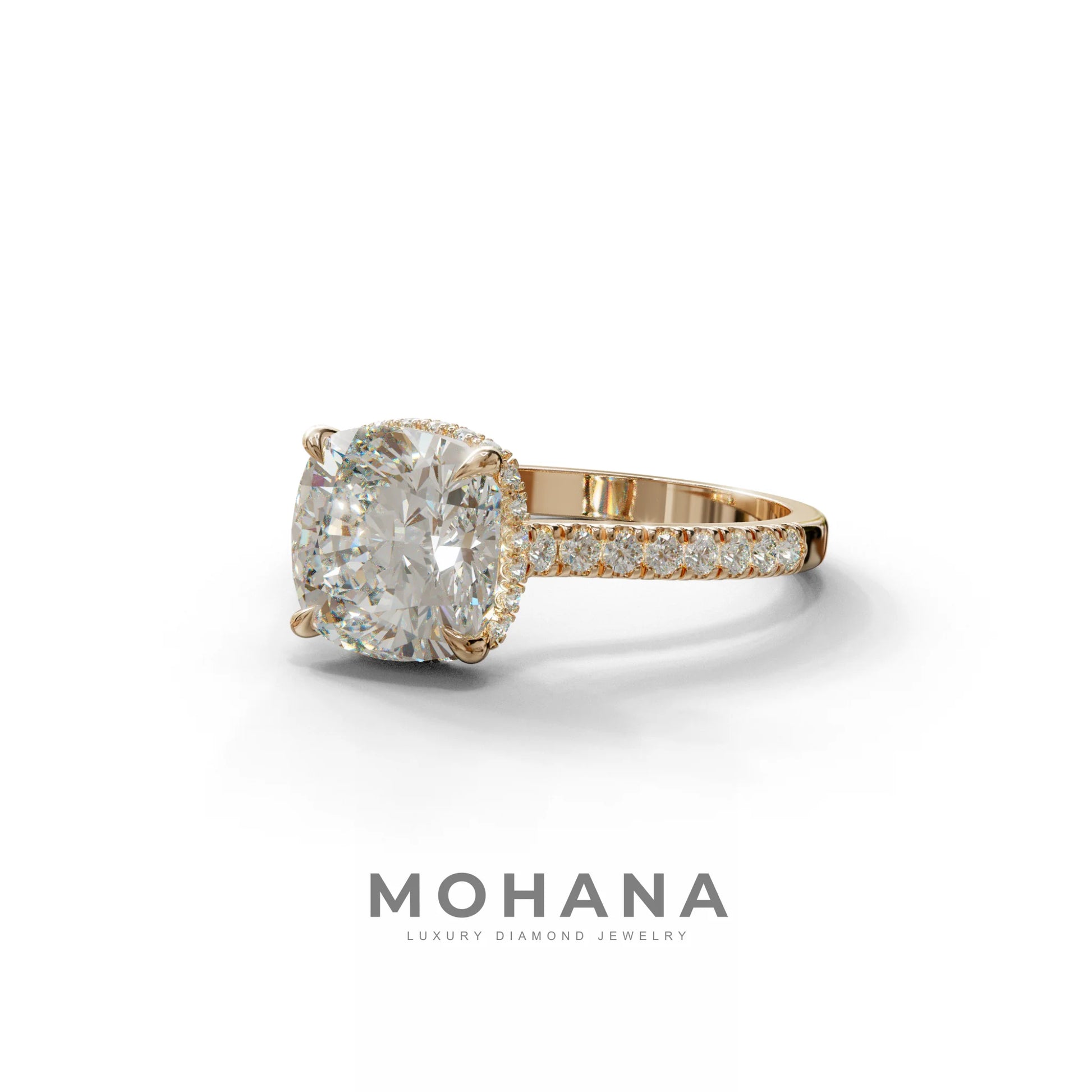 E VVS 2.5 Carat Cushion Cut Hidden Halo & Pave Lab Diamond Ring - Éblouissant