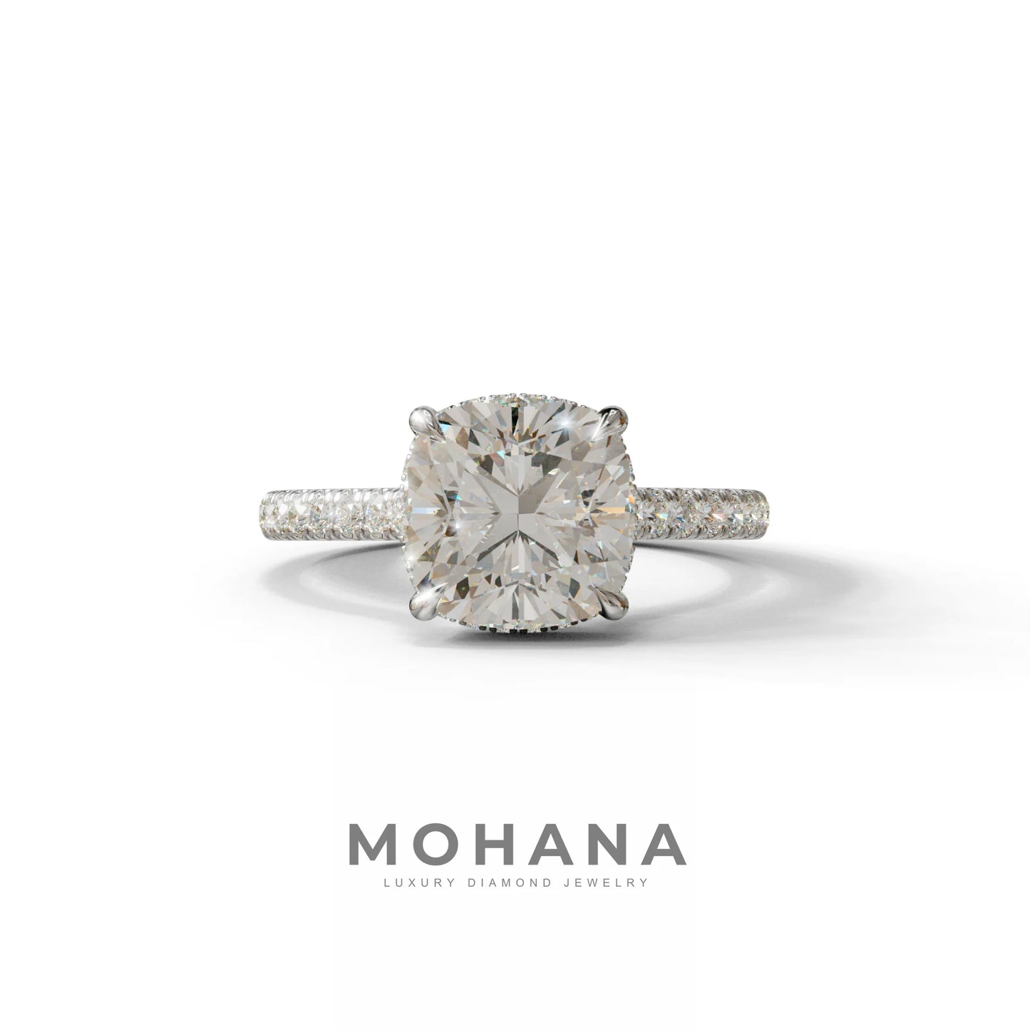 E VVS 2.5 Carat Cushion Cut Hidden Halo & Pave Lab Diamond Ring - Éblouissant - 10K Solid Gold / White Gold
