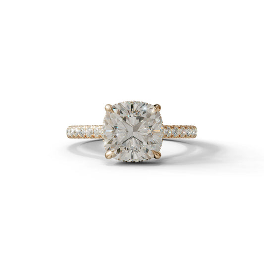 E VVS 2.5 Carat Cushion Cut Hidden Halo & Pave Lab Diamond Ring - Éblouissant - 10K Solid Gold / Rose Gold