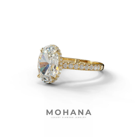 2.5 Carat E VVS Oval Hidden Halo & Pave Setting Lab Diamond Ring - Eblouissant