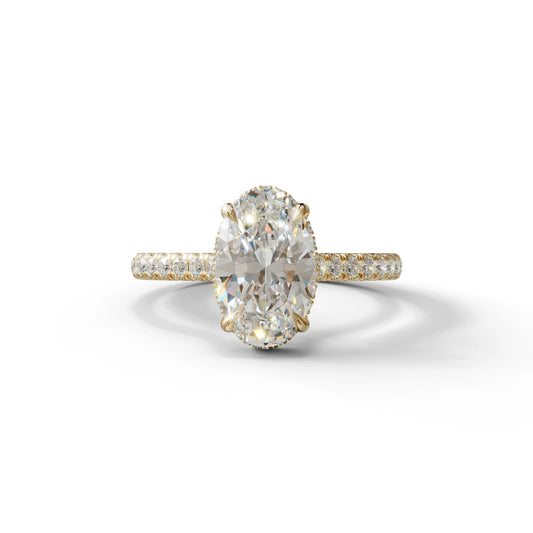 2.5 Carat E VVS Oval Hidden Halo & Pave Setting Lab Diamond Ring - Eblouissant - 10K Solid Gold / Yellow Gold