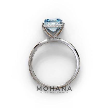 2.5 Carat Blue Asscher Cut Hidden Halo Setting Lab Grown Diamond Ring