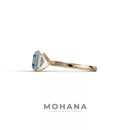 2.5 Carat Blue Asscher Cut Hidden Halo Setting Lab Grown Diamond Ring