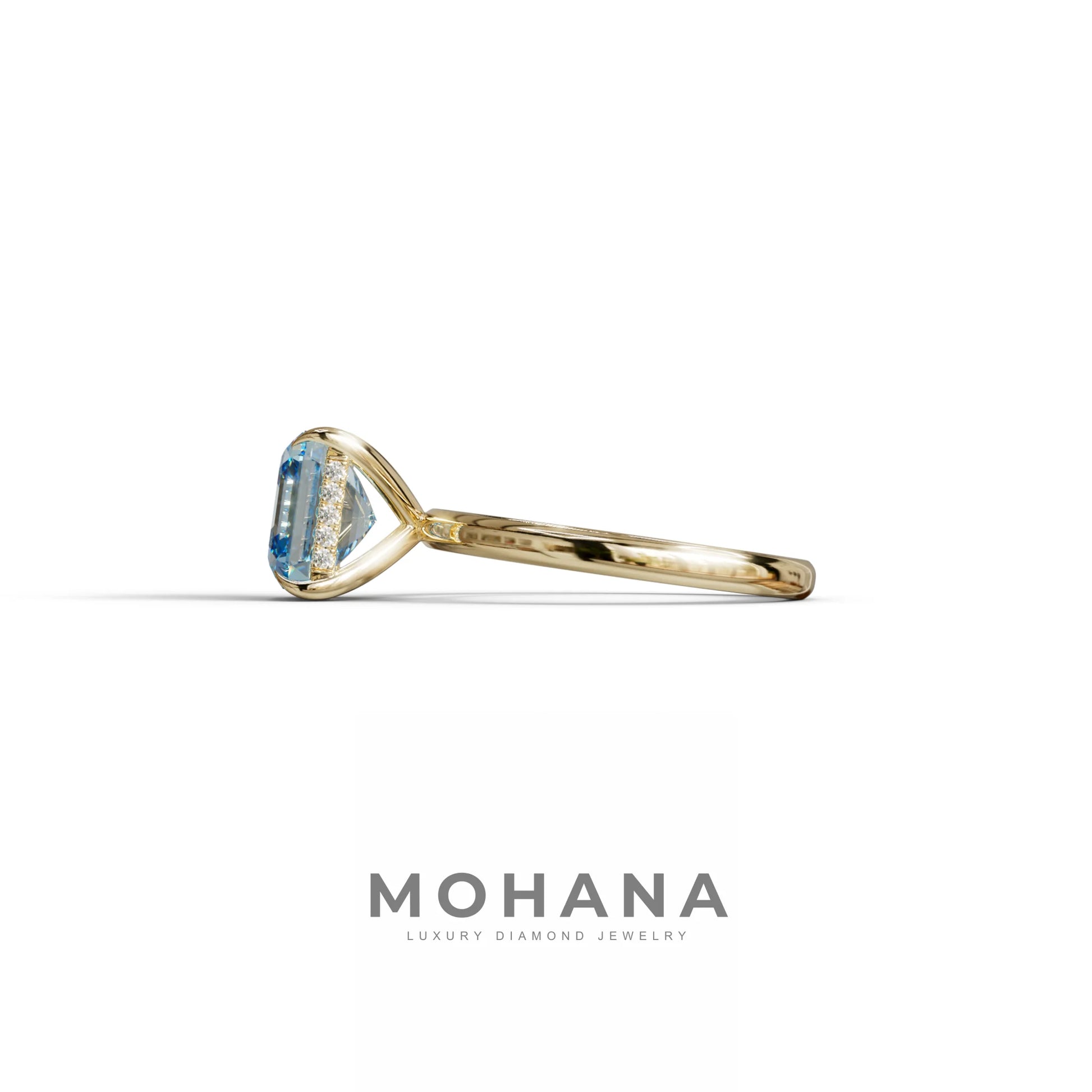 2.5 Carat Blue Asscher Cut Hidden Halo Setting Lab Grown Diamond Ring