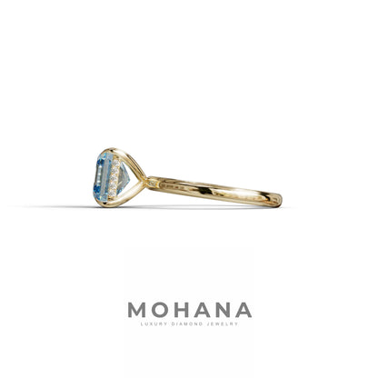 2.5 Carat Blue Asscher Cut Hidden Halo Setting Lab Grown Diamond Ring