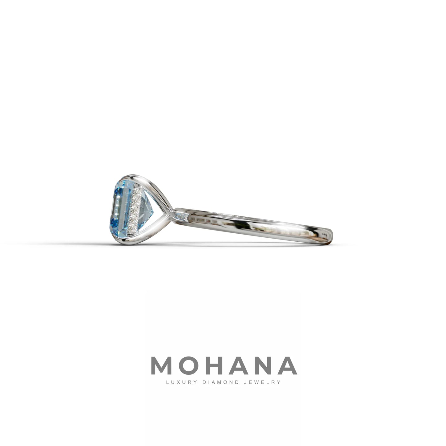 2.5 Carat Blue Asscher Cut Hidden Halo Setting Lab Grown Diamond Ring