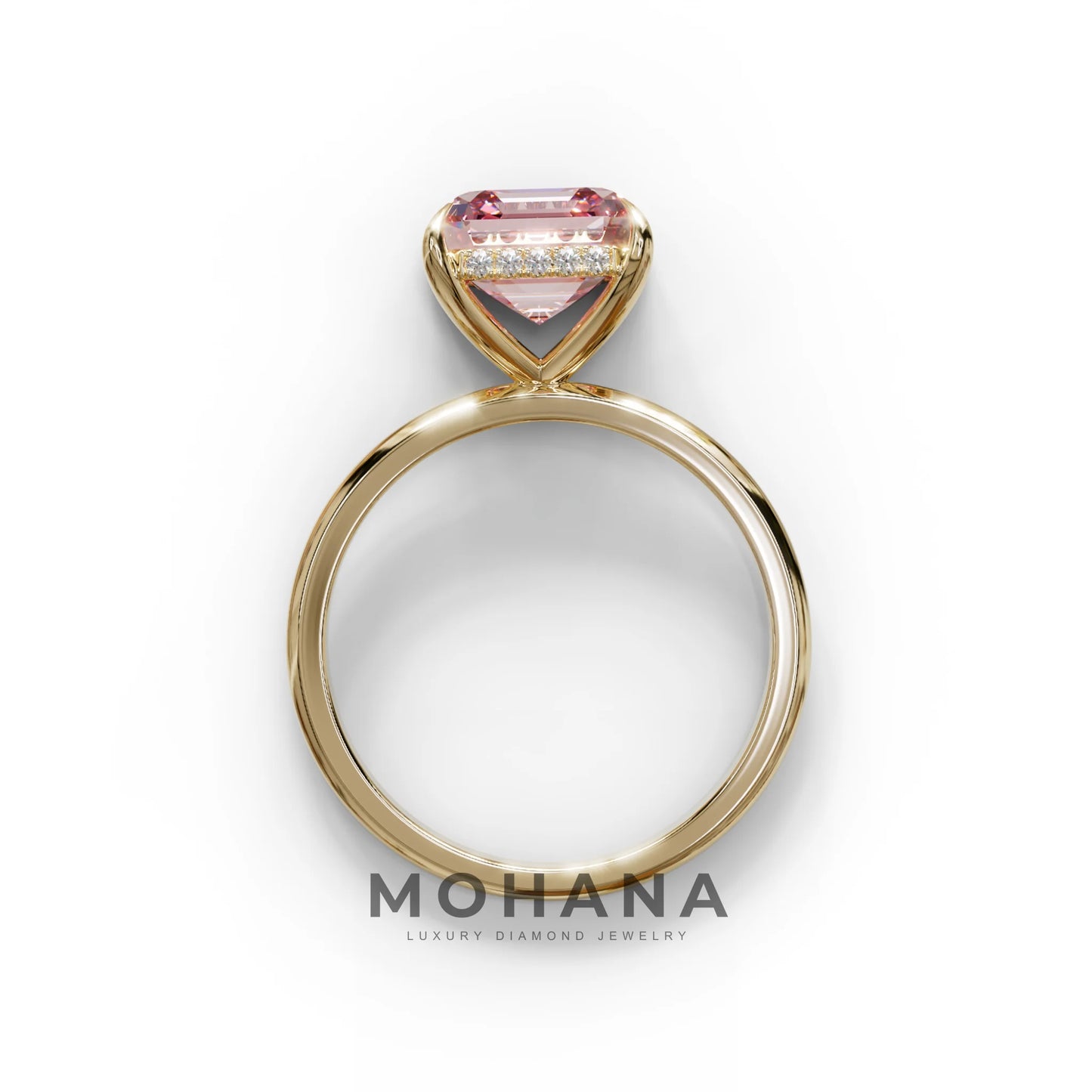 2.5 Carat Pink Asscher Cut Hidden Halo Setting Lab Grown Diamond Ring