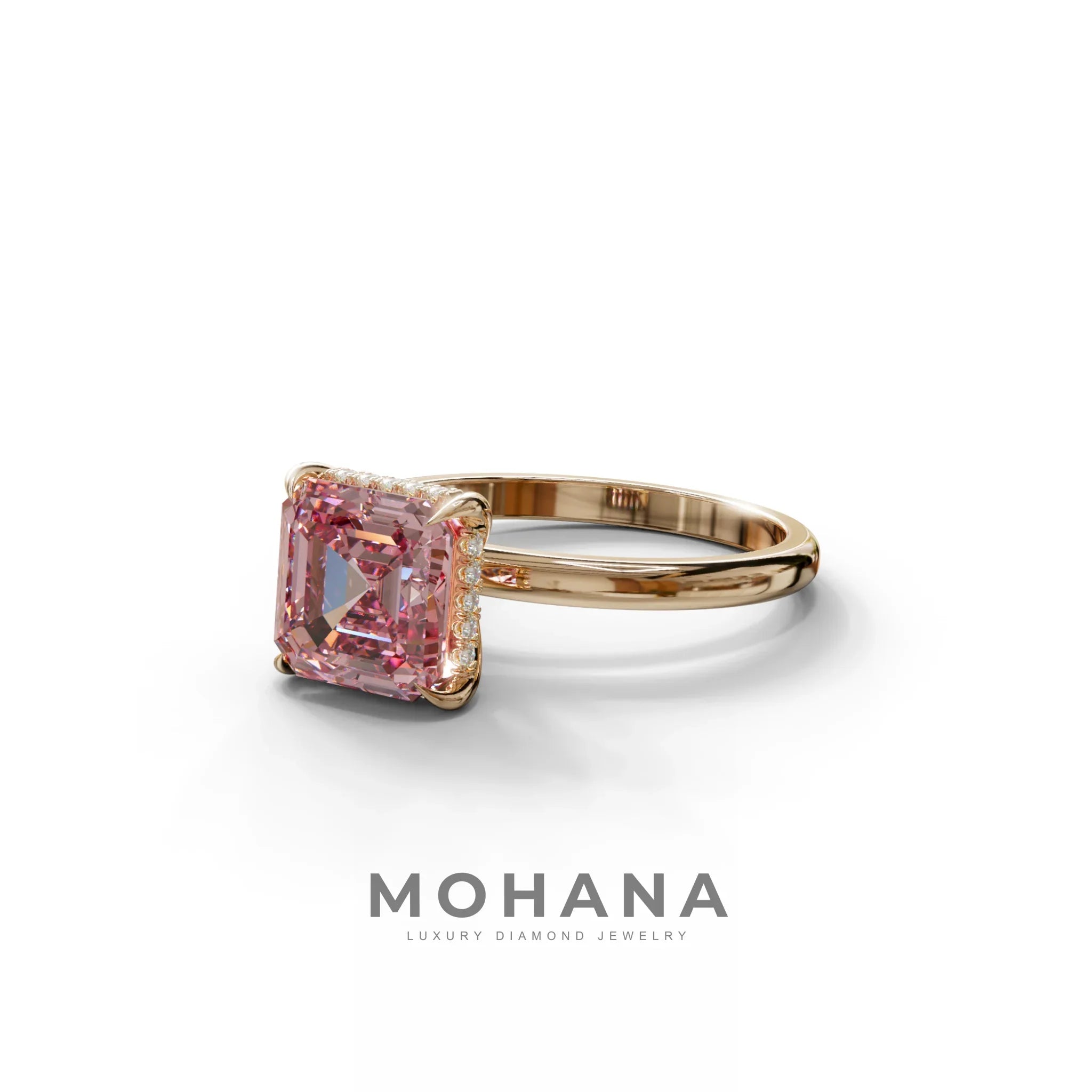 2.5 Carat Pink Asscher Cut Hidden Halo Setting Lab Grown Diamond Ring