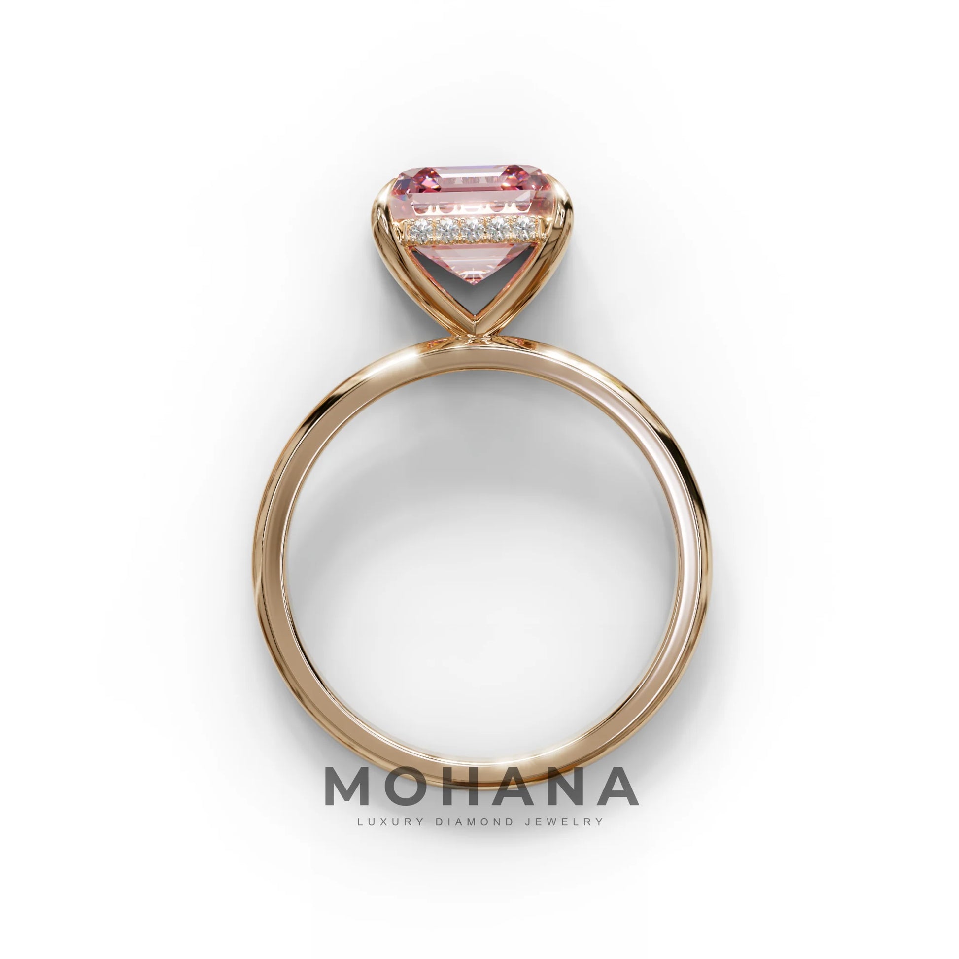 2.5 Carat Pink Asscher Cut Hidden Halo Setting Lab Grown Diamond Ring