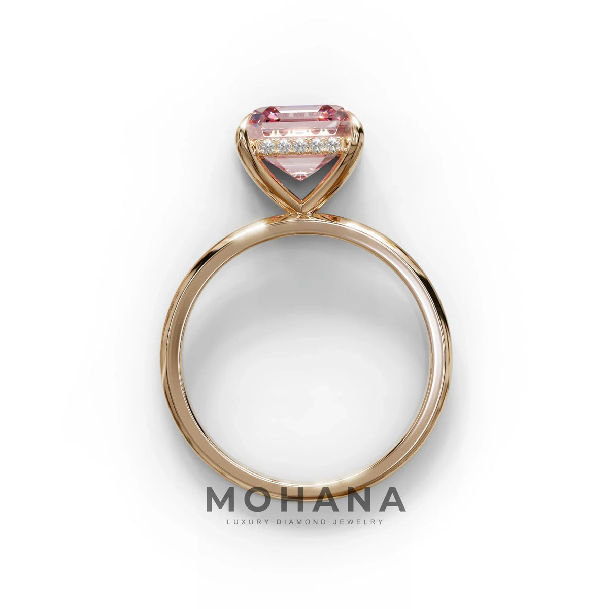 2.5 Carat Pink Asscher Cut Hidden Halo Setting Lab Grown Diamond Ring