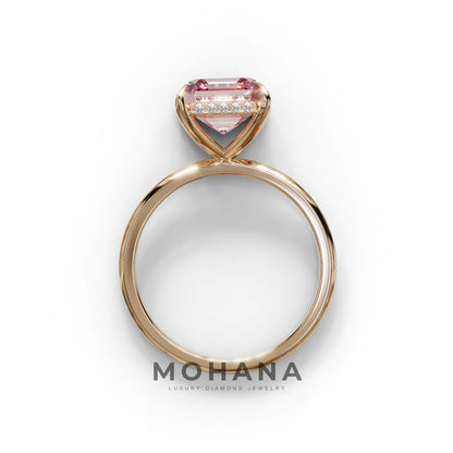 2.5 Carat Pink Asscher Cut Hidden Halo Setting Lab Grown Diamond Ring