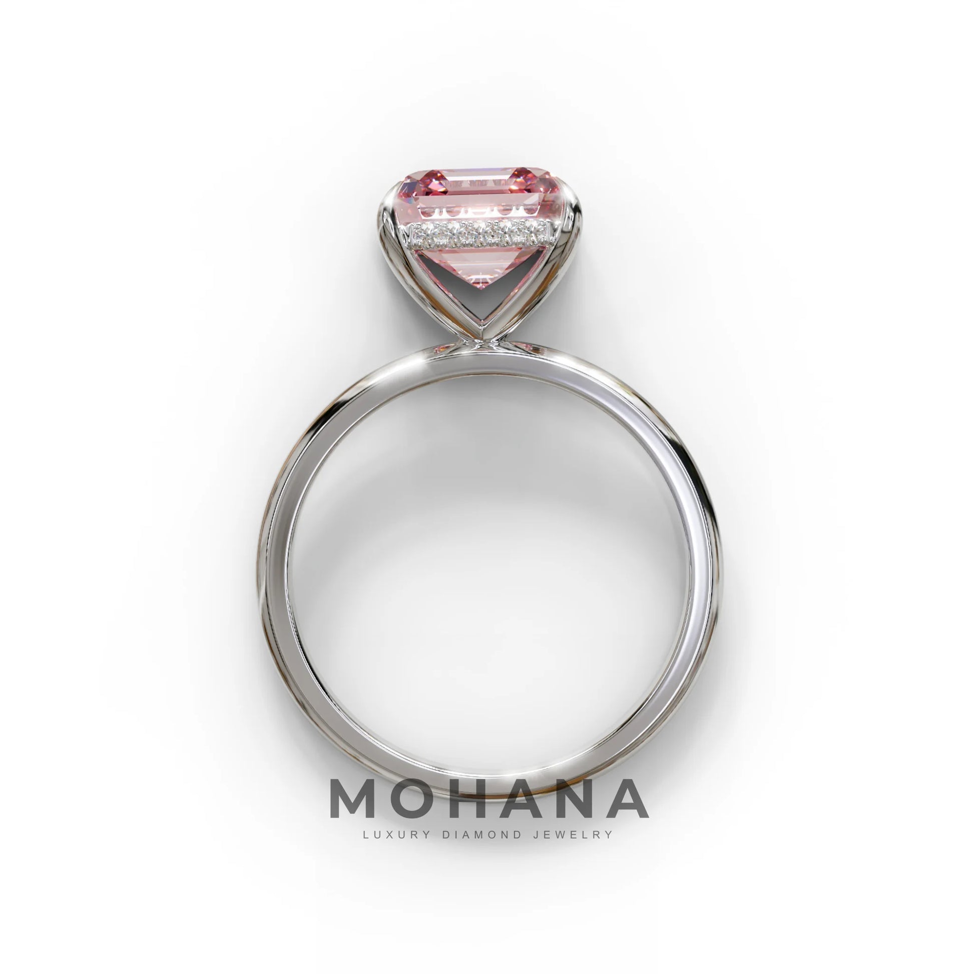 2.5 Carat Pink Asscher Cut Hidden Halo Setting Lab Grown Diamond Ring