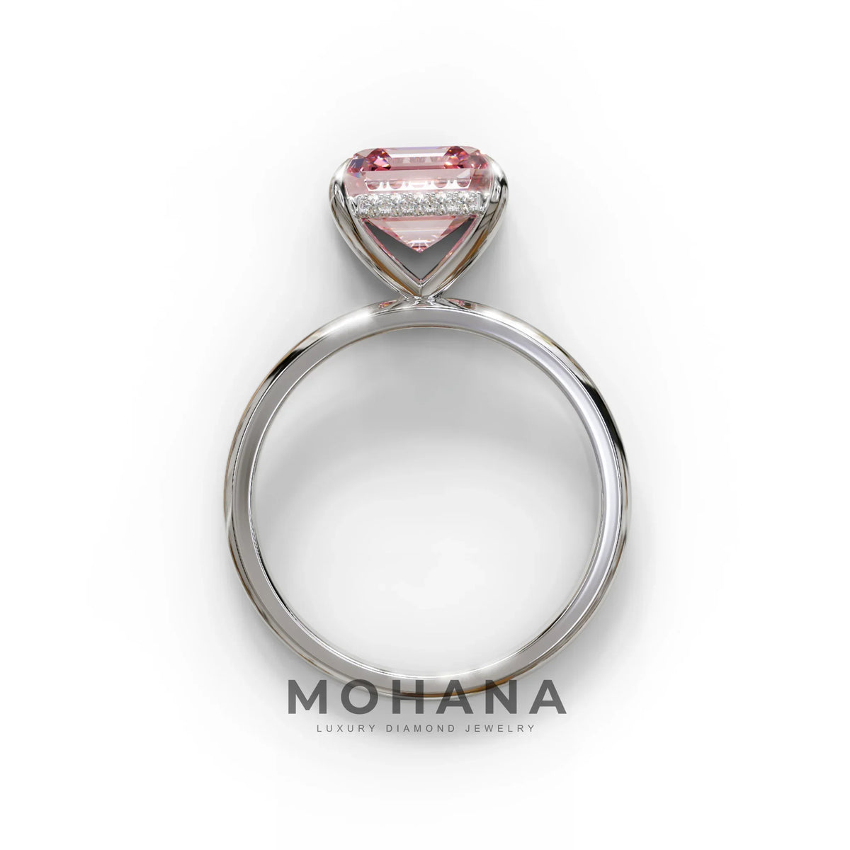 2.5 Carat Pink Asscher Cut Hidden Halo Setting Lab Grown Diamond Ring