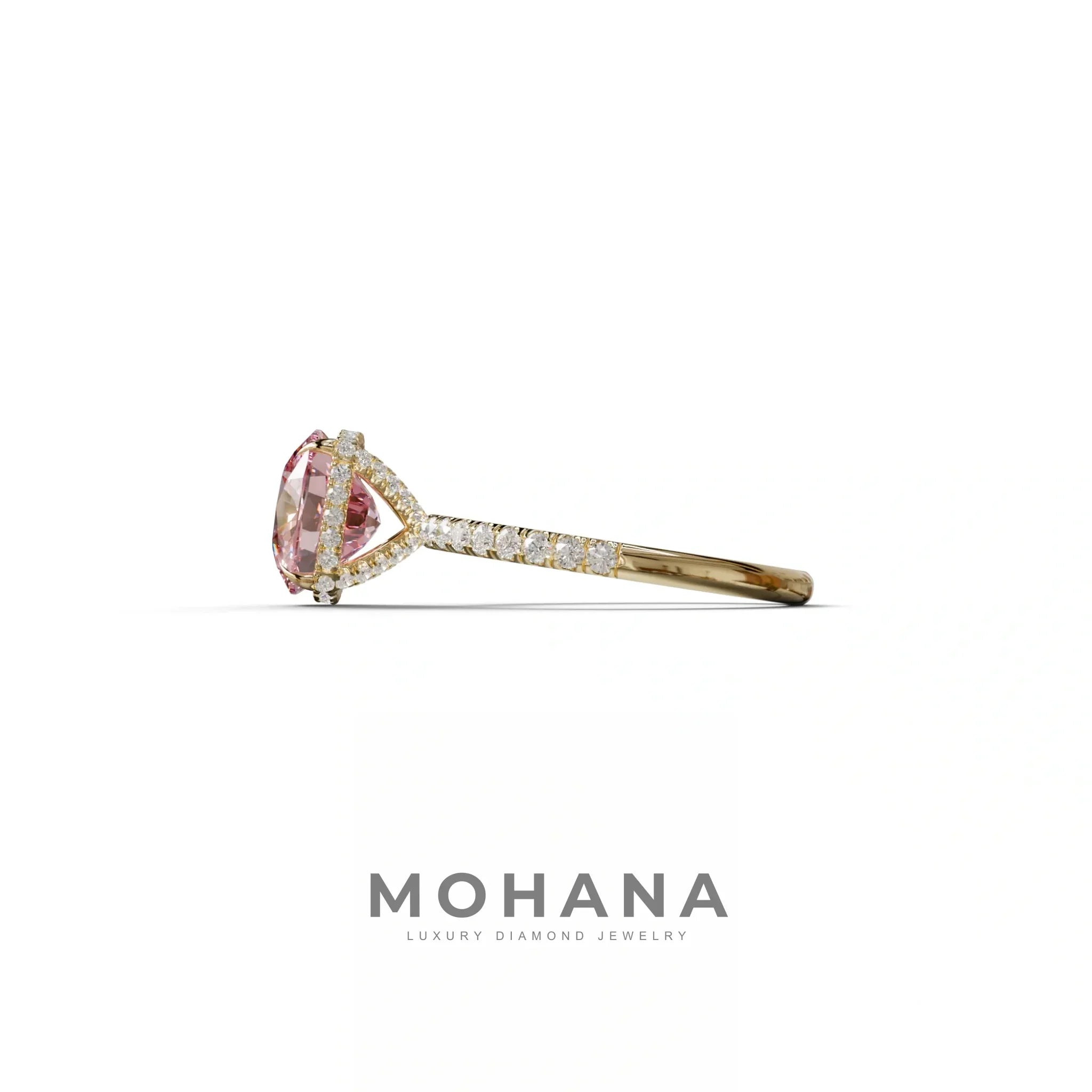 2.5 Carat Pink Cushion Cut Hidden Halo & Pave Lab Grown Diamond Ring