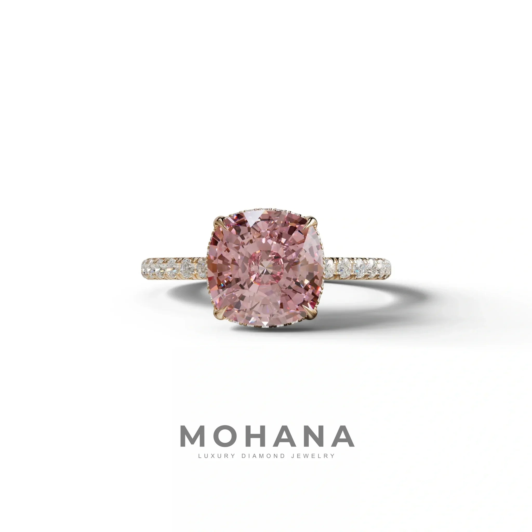 2.5 Carat Pink Cushion Cut Hidden Halo & Pave Lab Grown Diamond Ring - 10K Solid Gold / Rose Gold
