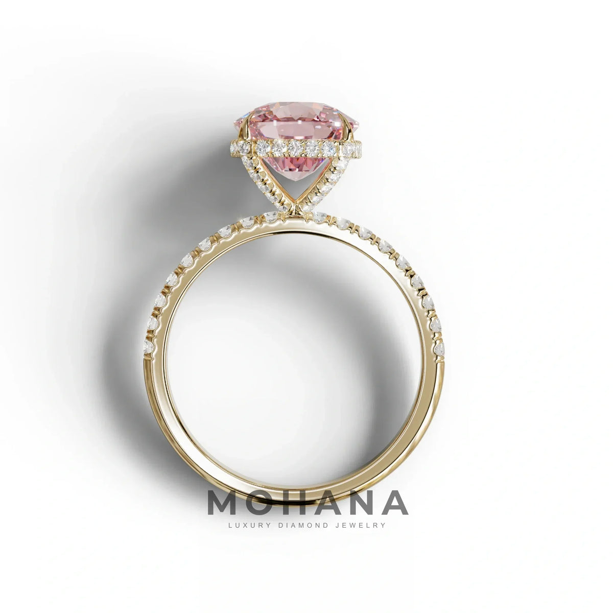 2.5 Carat Pink Cushion Cut Hidden Halo & Pave Lab Grown Diamond Ring