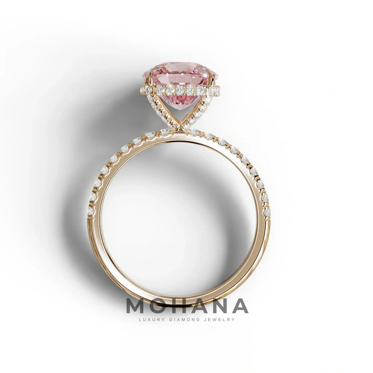 2.5 Carat Pink Cushion Cut Hidden Halo & Pave Lab Grown Diamond Ring