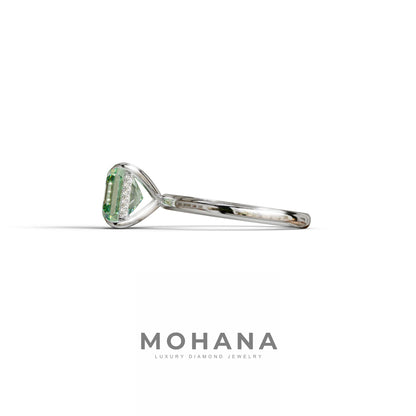 2.5 Carat Green Asscher Cut Hidden Halo Setting Lab Grown Diamond Ring