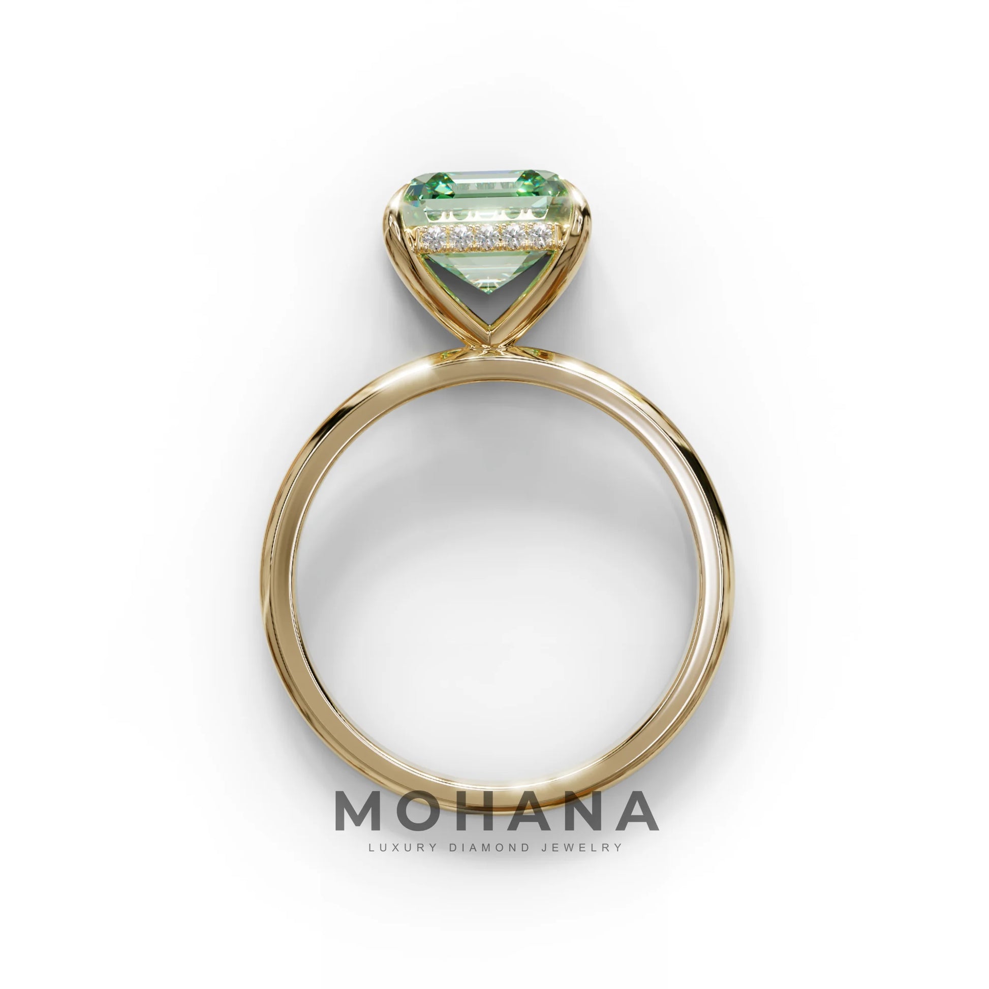 2.5 Carat Green Asscher Cut Hidden Halo Setting Lab Grown Diamond Ring