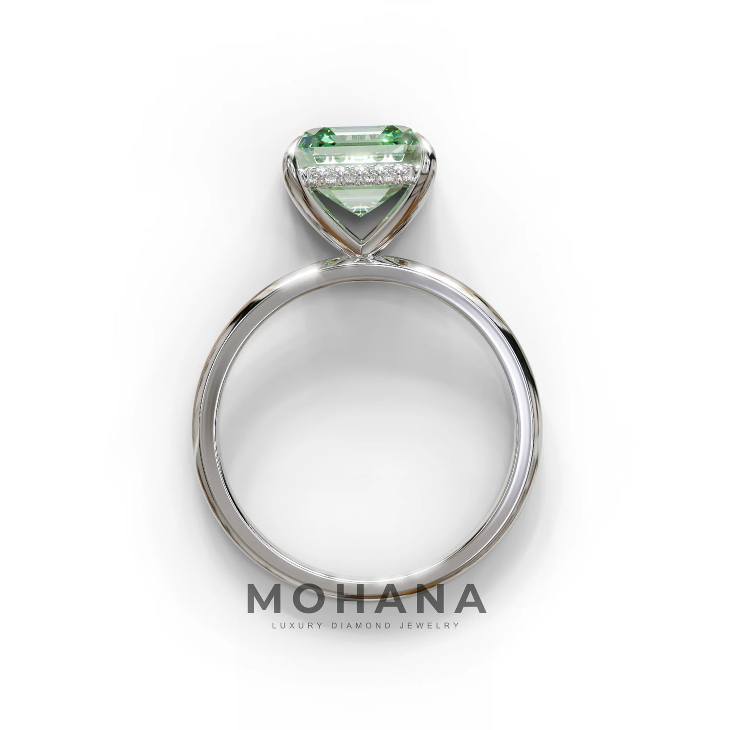 2.5 Carat Green Asscher Cut Hidden Halo Setting Lab Grown Diamond Ring
