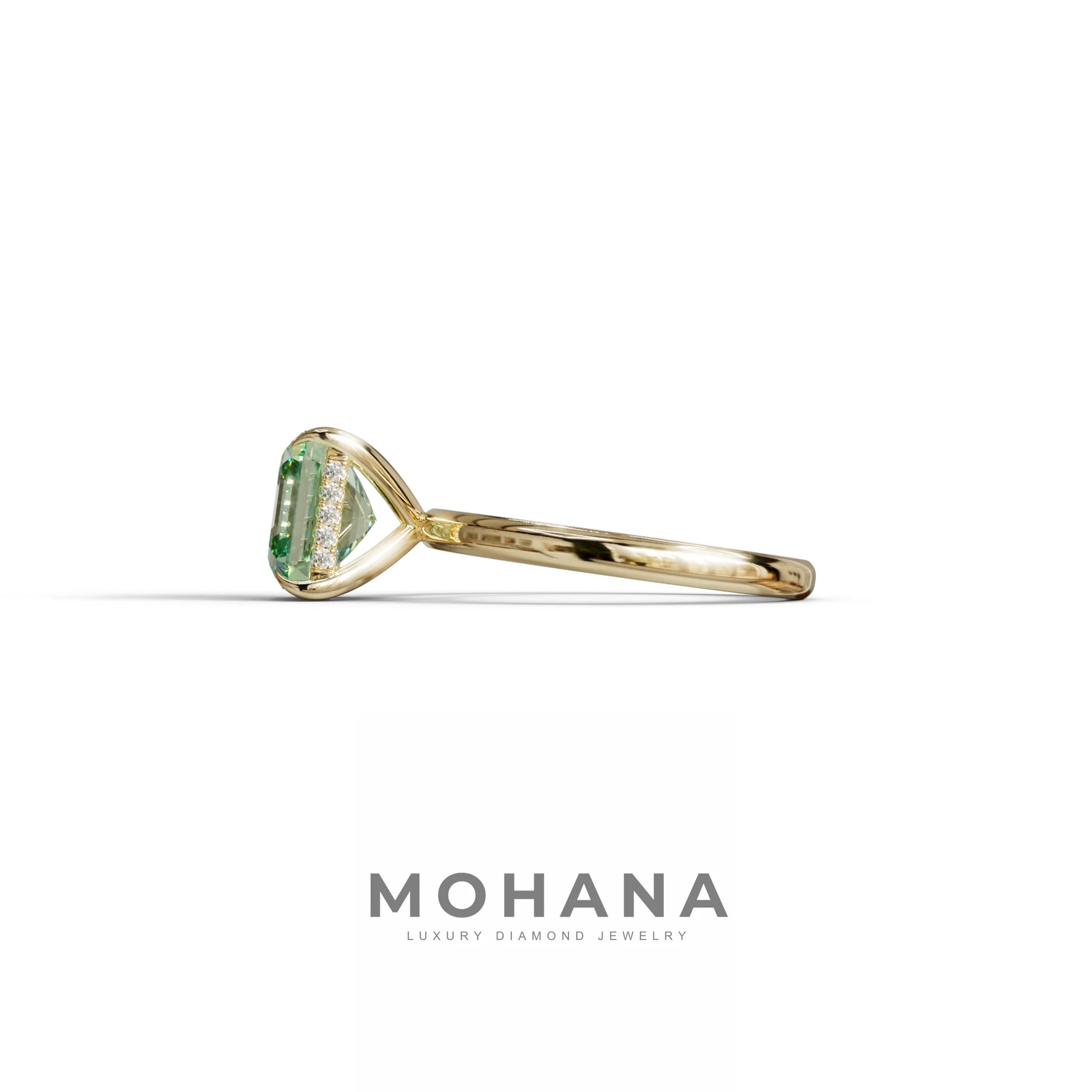 2.5 Carat Green Asscher Cut Hidden Halo Setting Lab Grown Diamond Ring