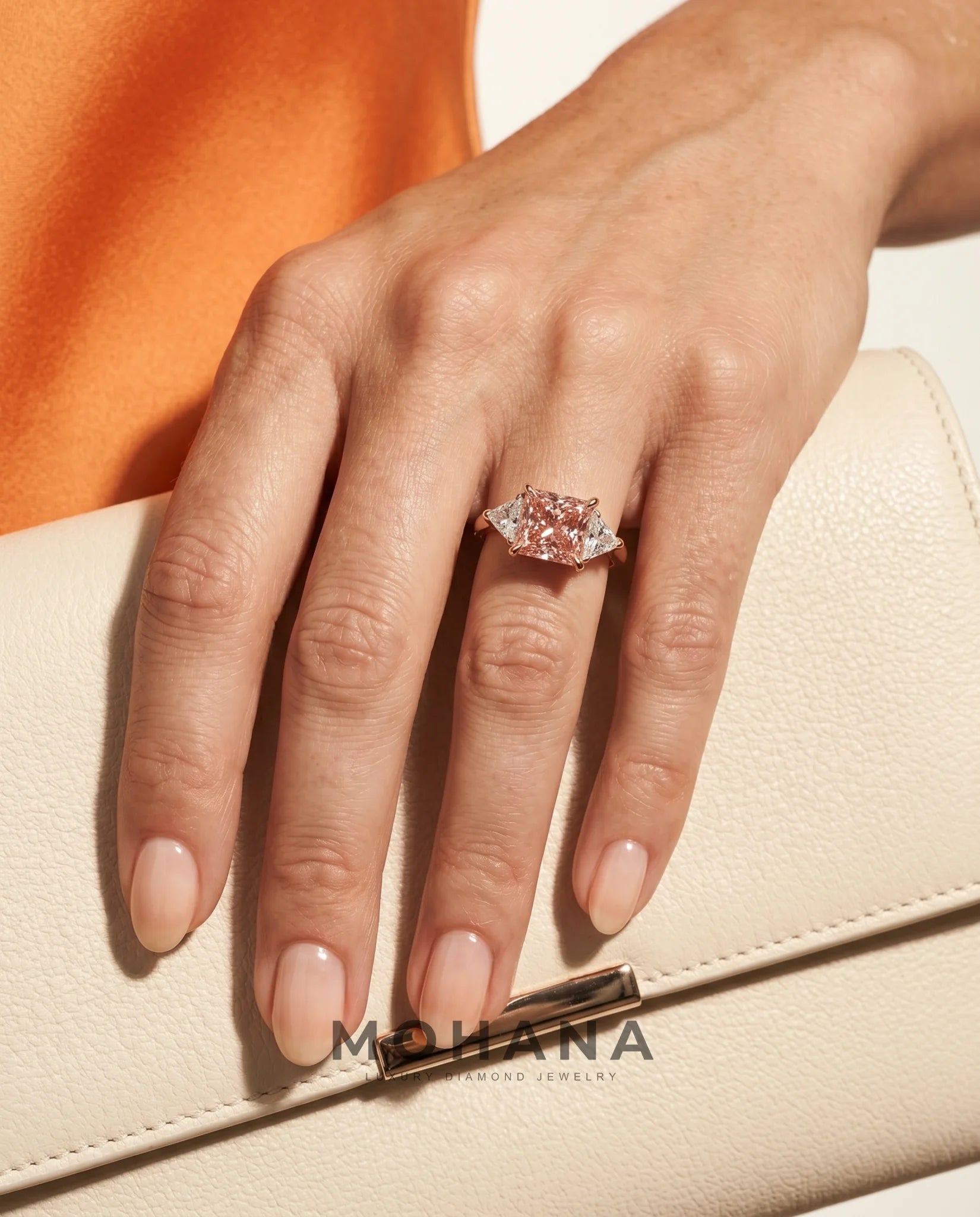 Ready to Ship 2.5 Carat Fancy Vivid Pink Princess Cut Three-Stone Rose Gold Diamond Ring — view 14