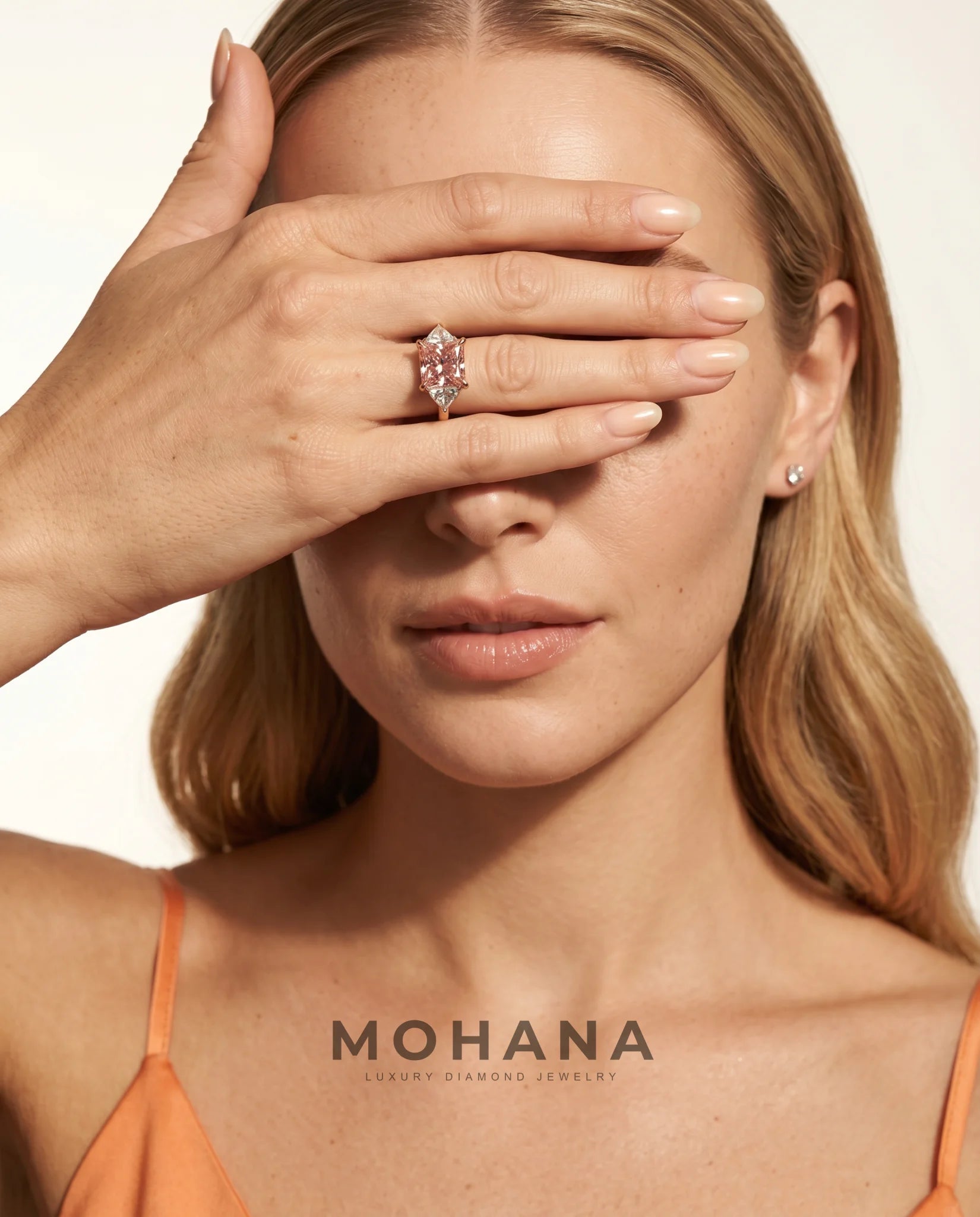 Ready to Ship 2.5 Carat Fancy Vivid Pink Princess Cut Three-Stone Rose Gold Diamond Ring — view 6